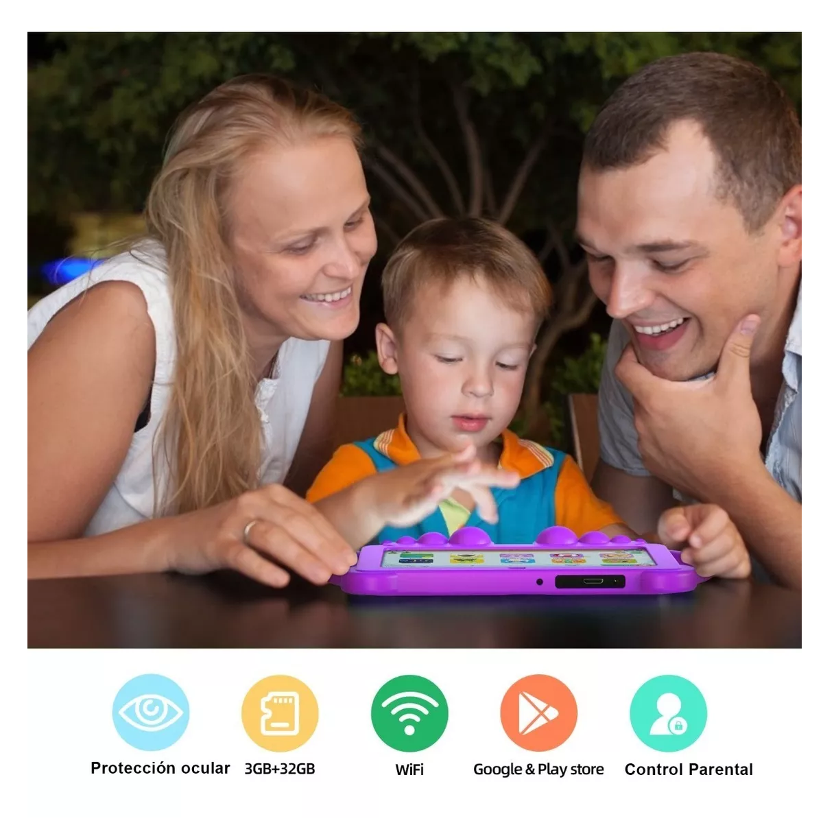 Tablet Para Niños 7 Pulgadas 3gb 32gb Tableta Con Fund Violeta