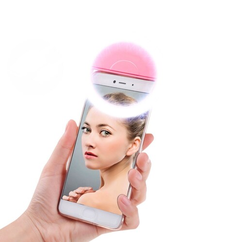 Aro Luz Led Recargable Selfie Ring Light Para Celular Declip rosa