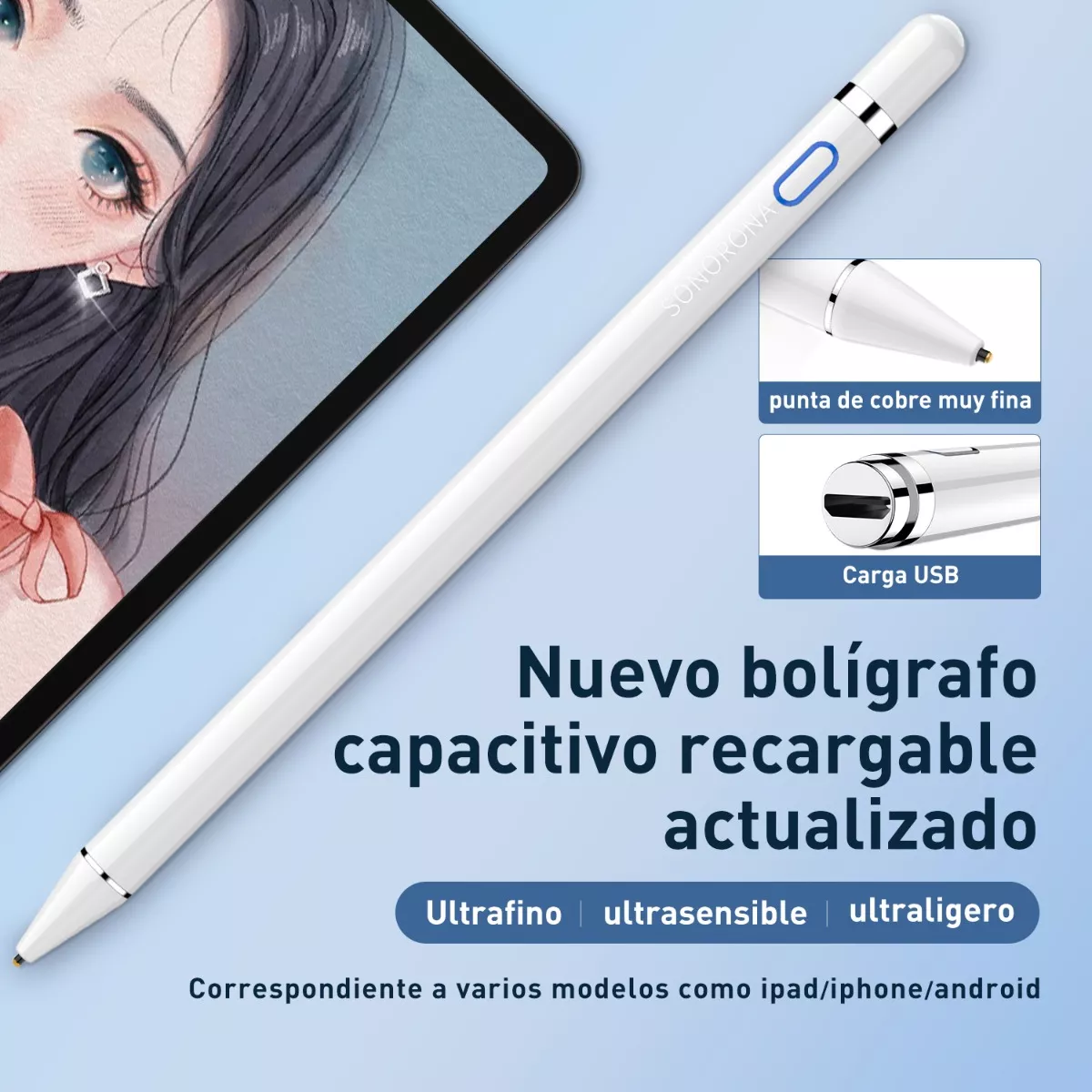 Pluma Lápiz Stylus Capacitivo Para iPad Tablet Ios Android