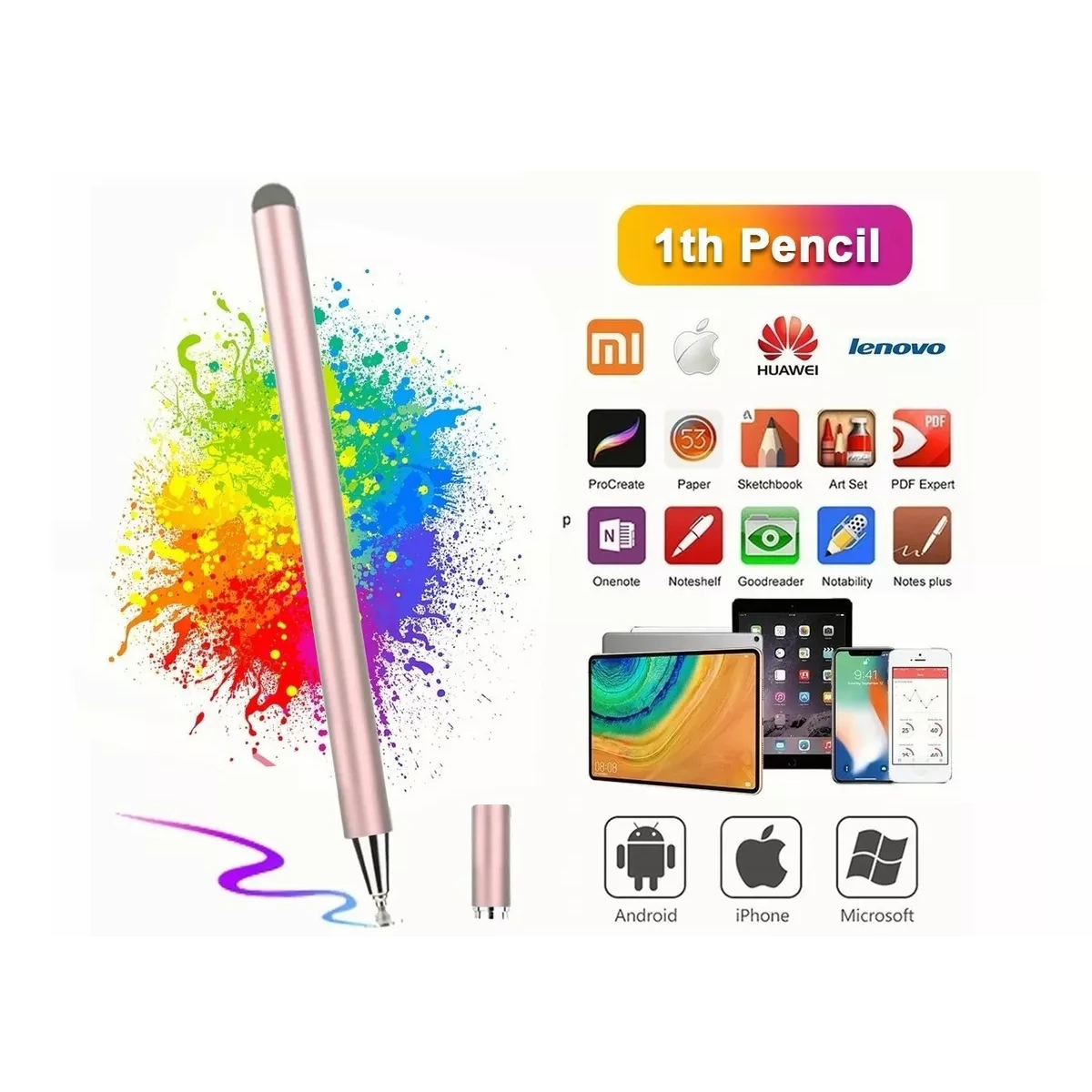 Lápiz Óptico Para Pantallas Táctiles Para iPad Pc Cel Tablet Oro Rosa