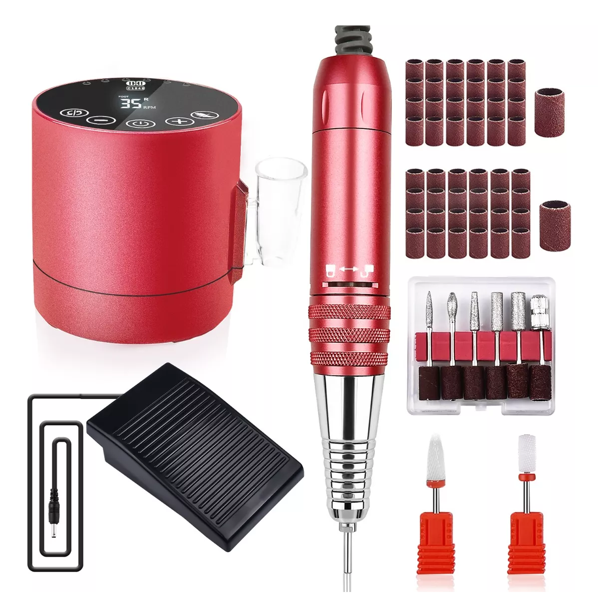 Pulidora De Uñas Drill Profesional Taladro De Uñas 35000rpm Rojo