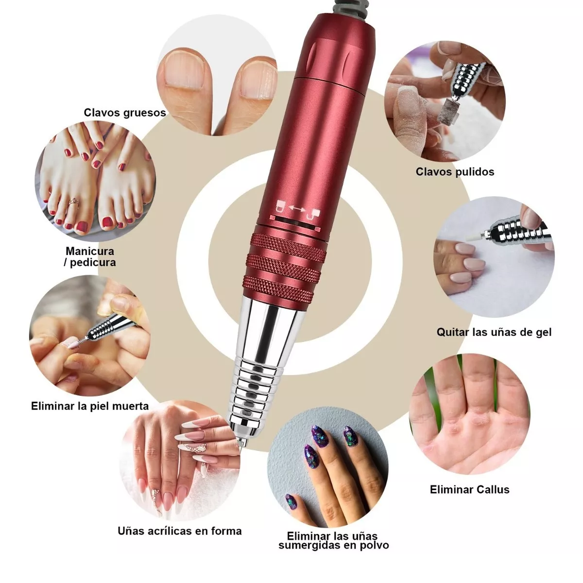 Pulidora De Uñas Drill Profesional Taladro De Uñas 35000rpm Rojo
