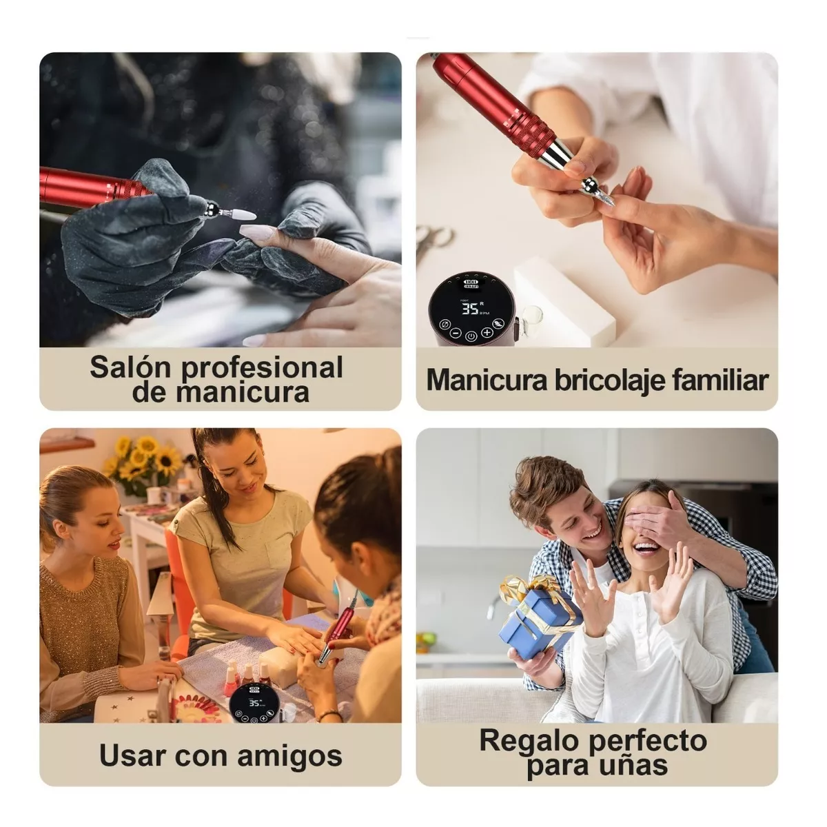 Pulidora De Uñas Drill Profesional Taladro De Uñas 35000rpm Rojo