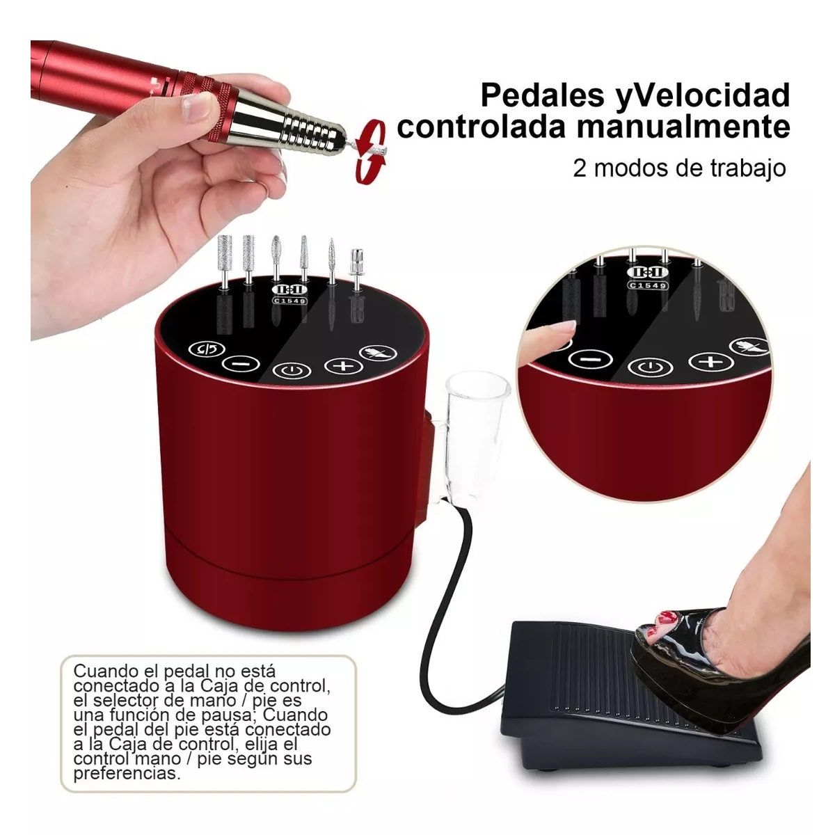 Pulidora De Uñas Drill Profesional Taladro De Uñas 35000rpm Rojo