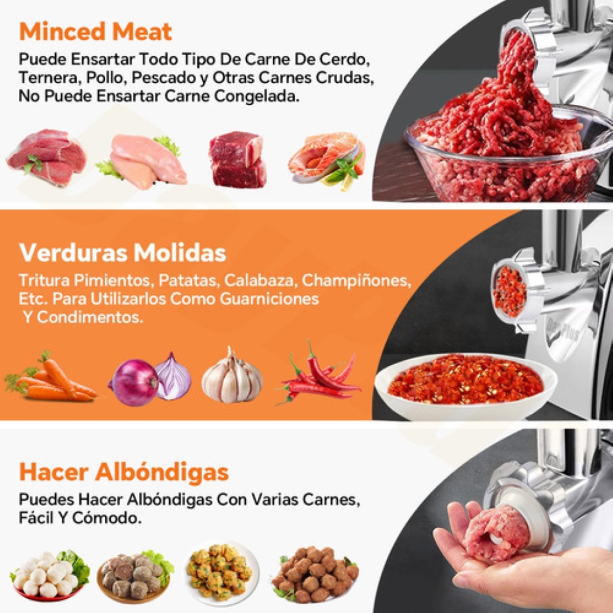 Picadora De Carne Eléctrica Para Hacer Salchichas 2800w Negro con Plata