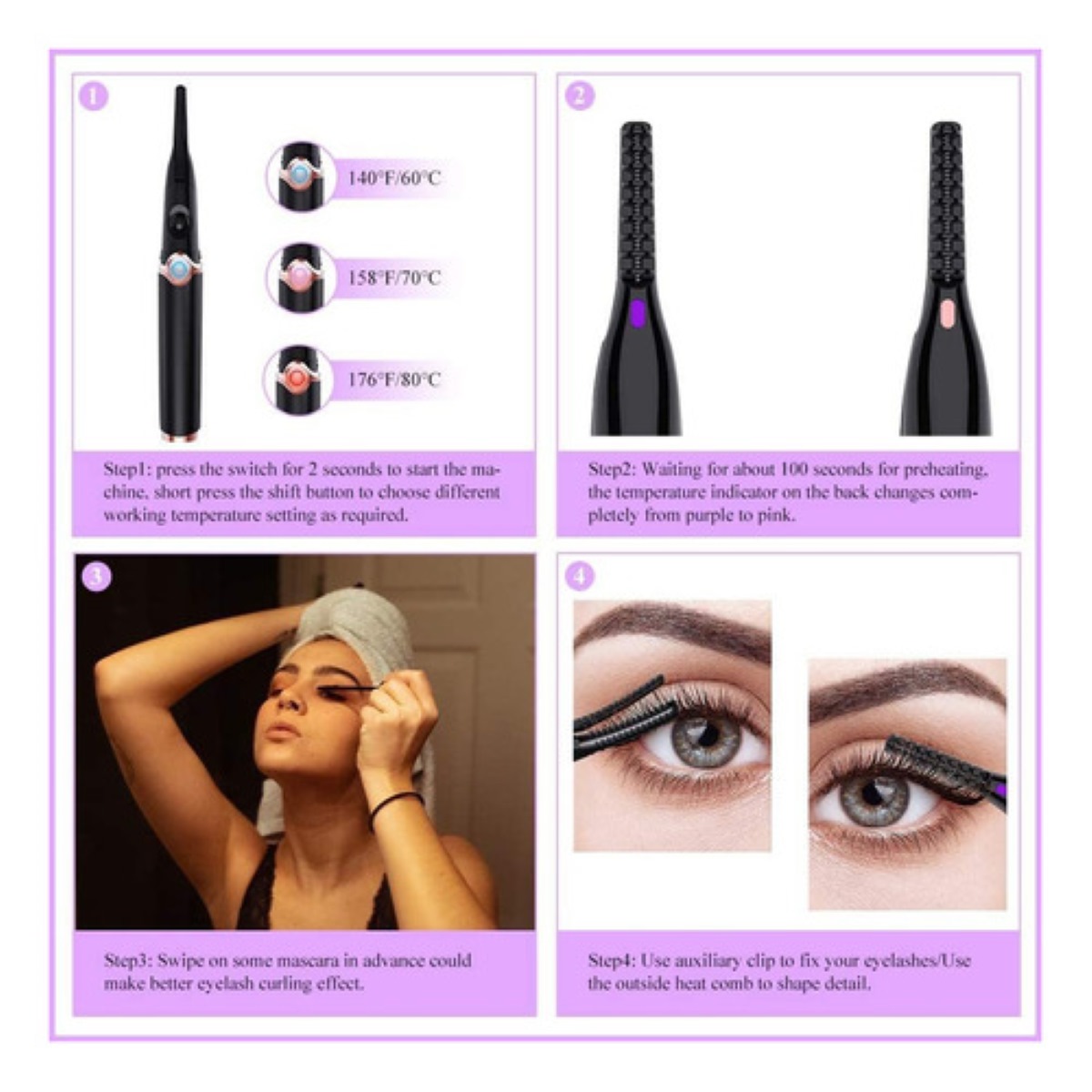 Rizador Enchinador De Pestañas Eléctrico Térmico Carga Usb Negro