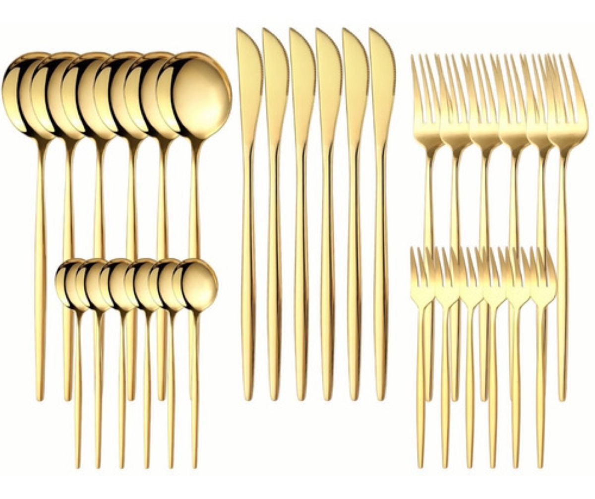 Cubertería De Acero Inoxidable 24 Piezas Dorado