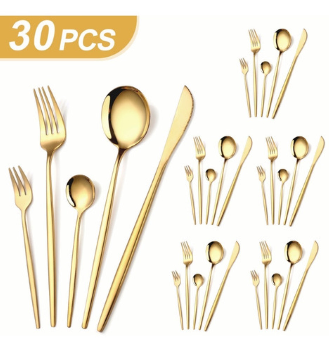 Cubertería De Acero Inoxidable 24 Piezas Dorado