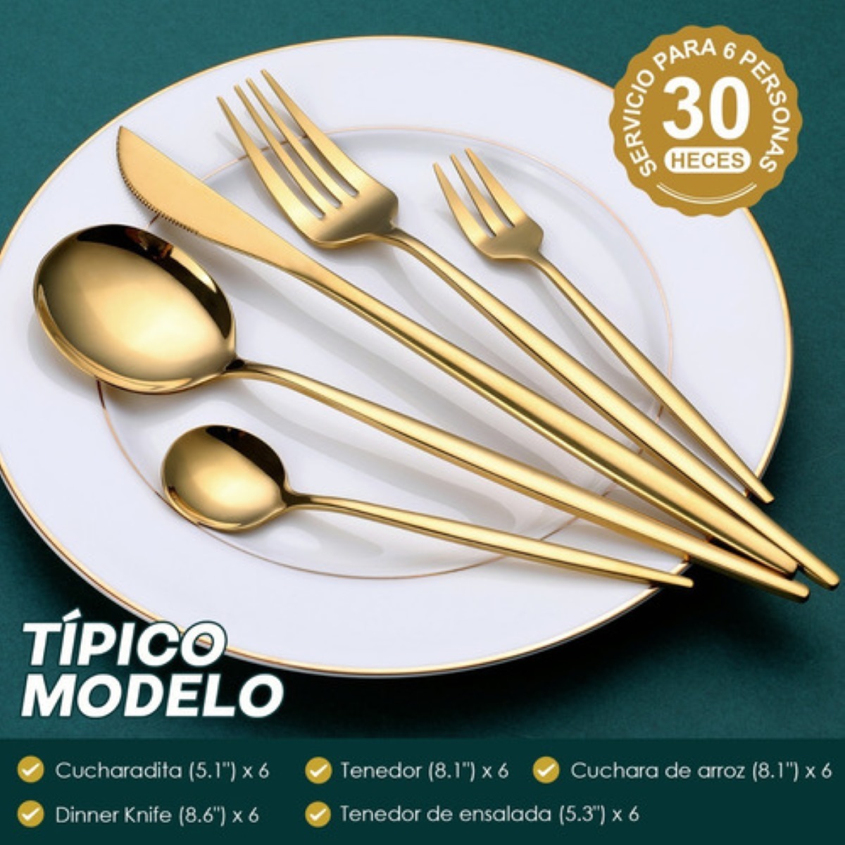 Cubertería De Acero Inoxidable 24 Piezas Dorado