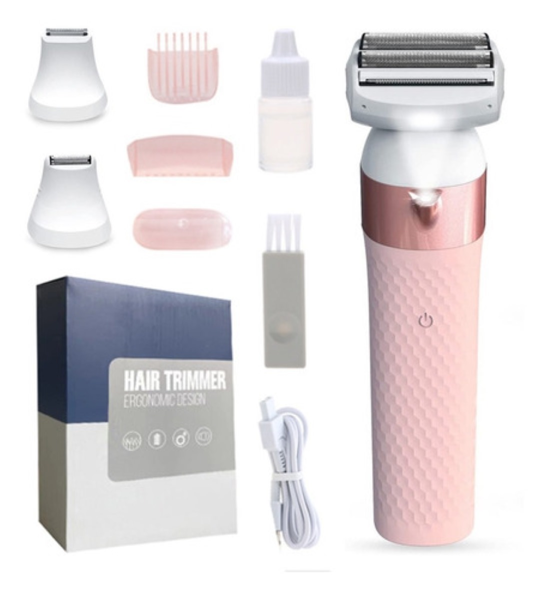 Máquina De Afeitar Eléctrica Recortadora 3 En 1 Rosa