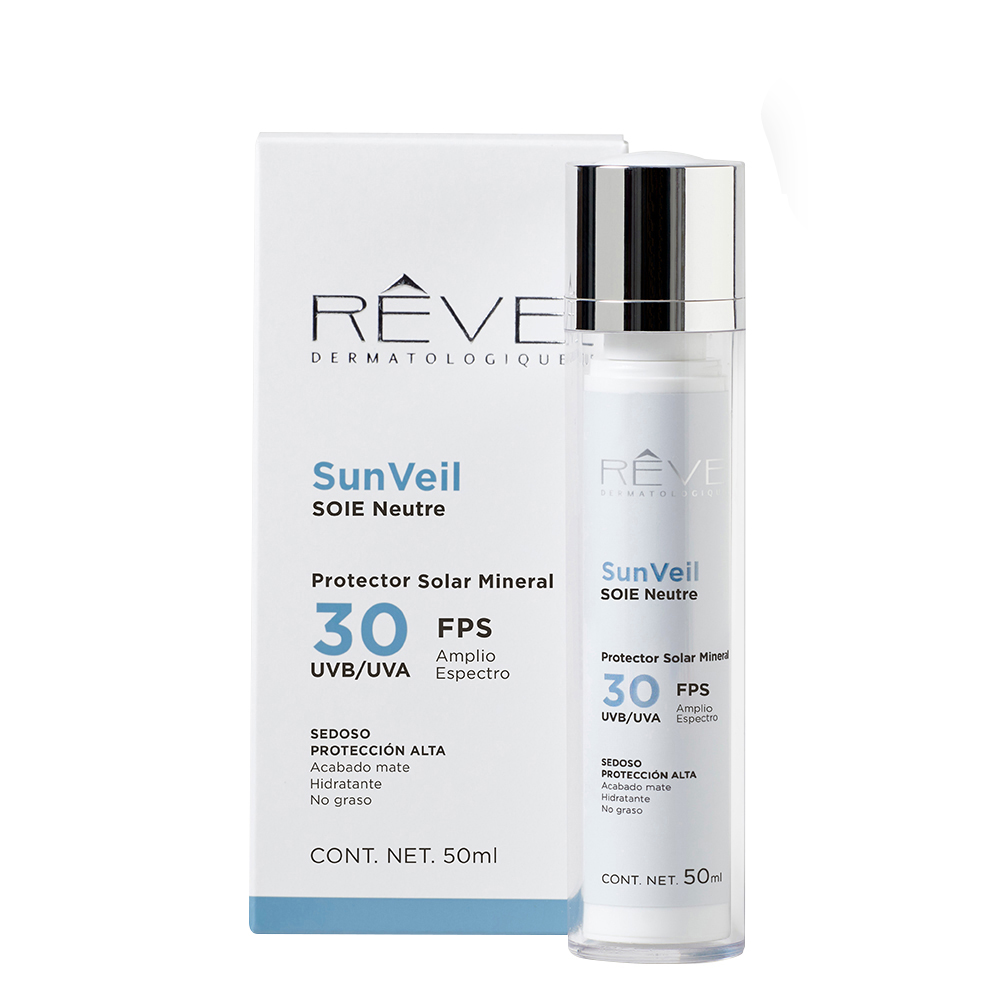 Reve Dermatologique -  SunVeil SOIE Neutre FPS 30  - Protector Solar Mineral - textura sedorsa - Matificador - Evaluada clínicamente - 50 ml