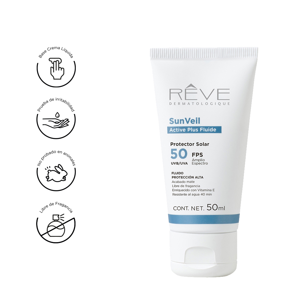 Reve Dermatologique -  SunVeil Active Plus FPS 50 - Protector Solar - Filtro UVA y Filtro UVB - Resistente al agua - 50 ml