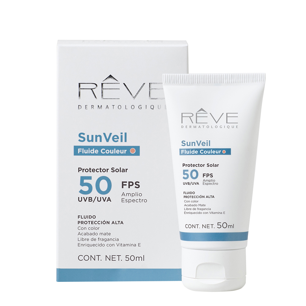 Reve Dermatologique - SunVeil Fluide Couleur FPS 50 - Protector Solar - Amplio espectro frente a la radiación UVA y UVB - Vitamina E - 50 ml