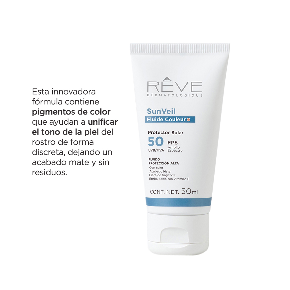 Reve Dermatologique - SunVeil Fluide Couleur FPS 50 - Protector Solar - Amplio espectro frente a la radiación UVA y UVB - Vitamina E - 50 ml