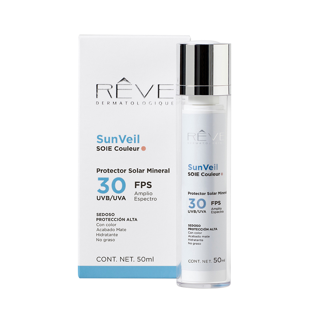 Reve Dermatologique -  SunVeil SOIE Couleur FPS 30  - Protector Solar Mineral - textura sedorsa - matificador - Evaluada clínicamente - 50 ml