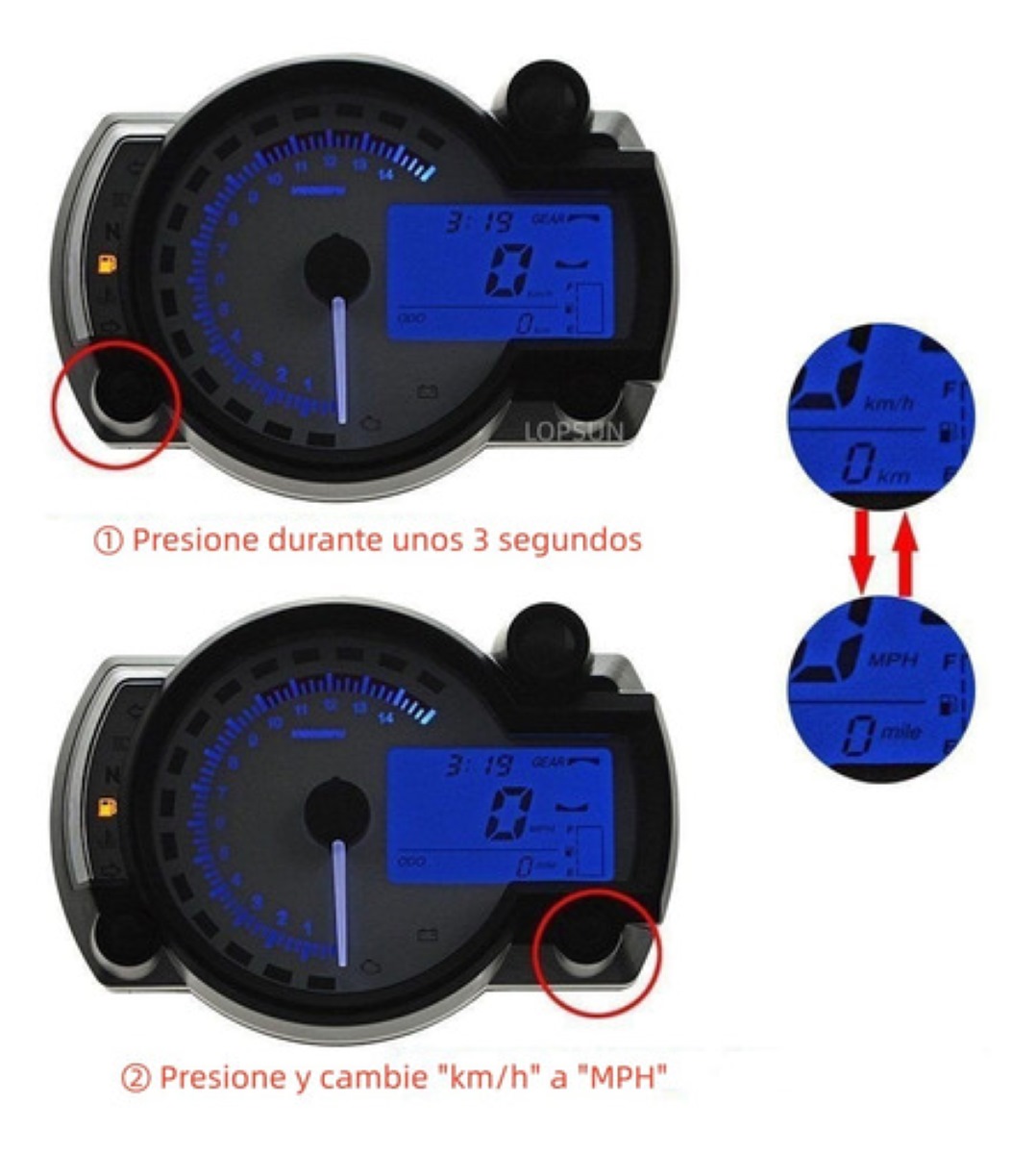 Velocímetro Moto Tablero Universal Digital Deportiva 7 Colo Negro Redondo