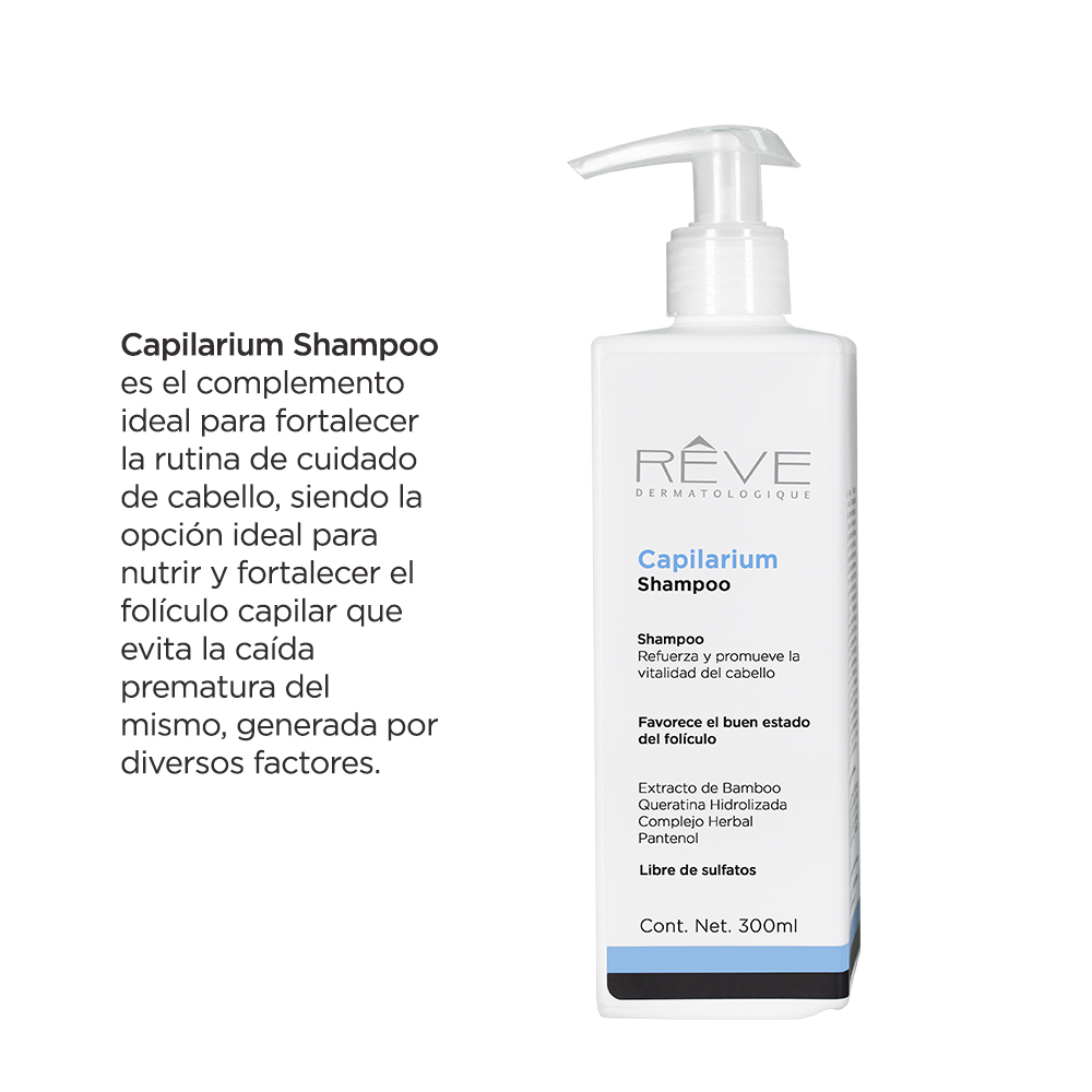 Reve Dermatologique - Capilarium Shampoo - Hair Care Science - Extractos Herbales, Extracto de Bambú, Queratina Hidrolizada y Pantenol - 300 ml  