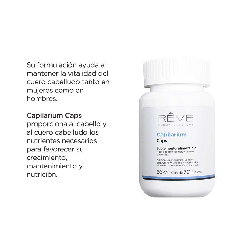 Reve Dermatologique -  Capilarium Caps - Suplemento Alimenticio - Ayuda al crecimiento y nutrición - 30 capsulas