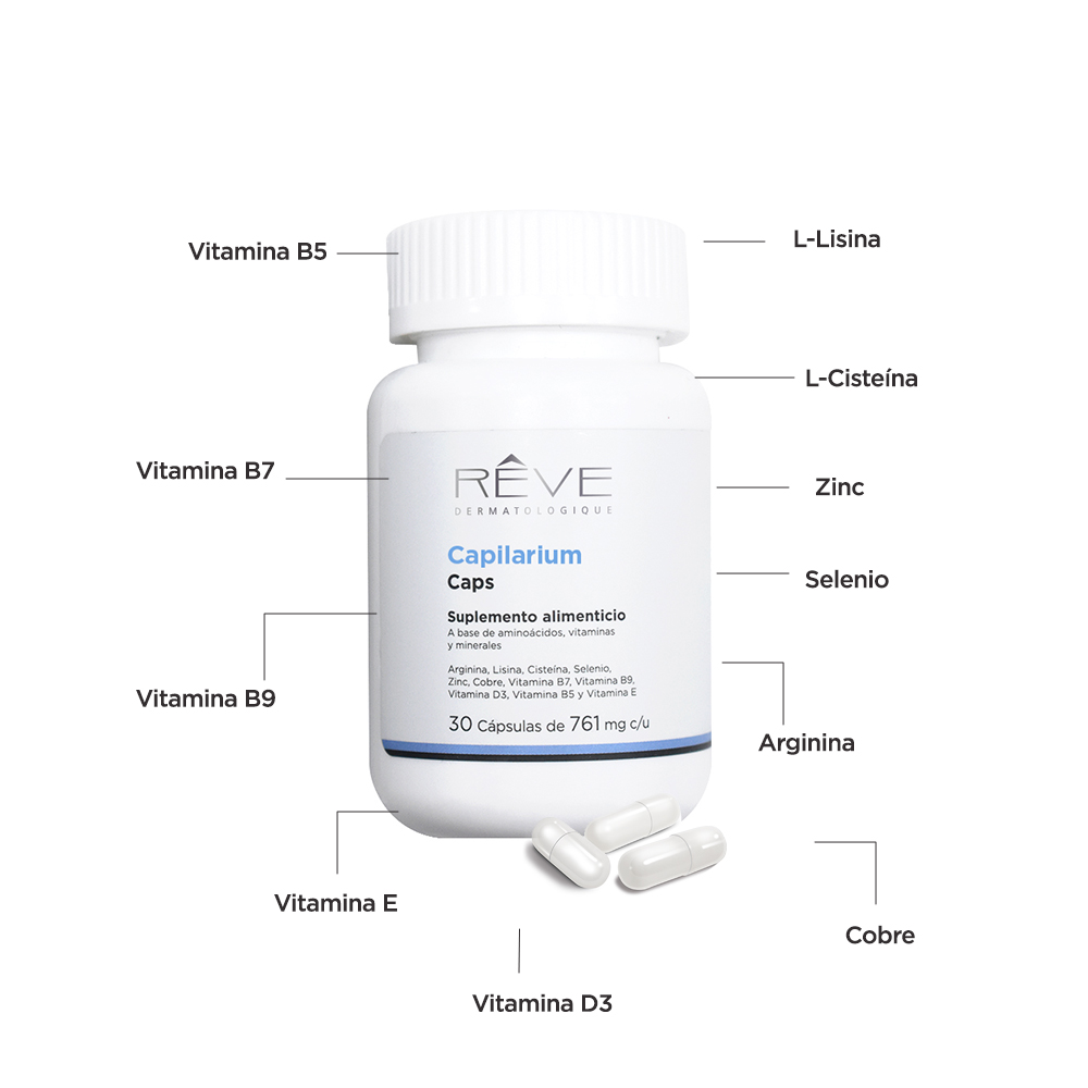 Reve Dermatologique -  Capilarium Caps - Suplemento Alimenticio - Ayuda al crecimiento y nutrición - 30 capsulas