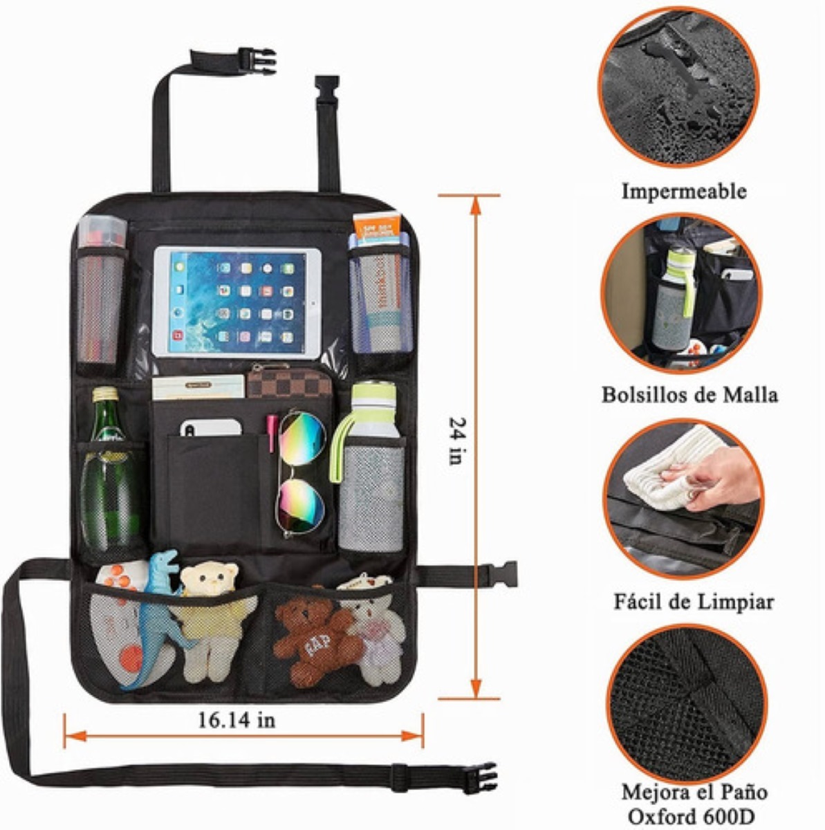 Organizador Para Asiento Trasero Para Auto Universal 2 Uds Negro