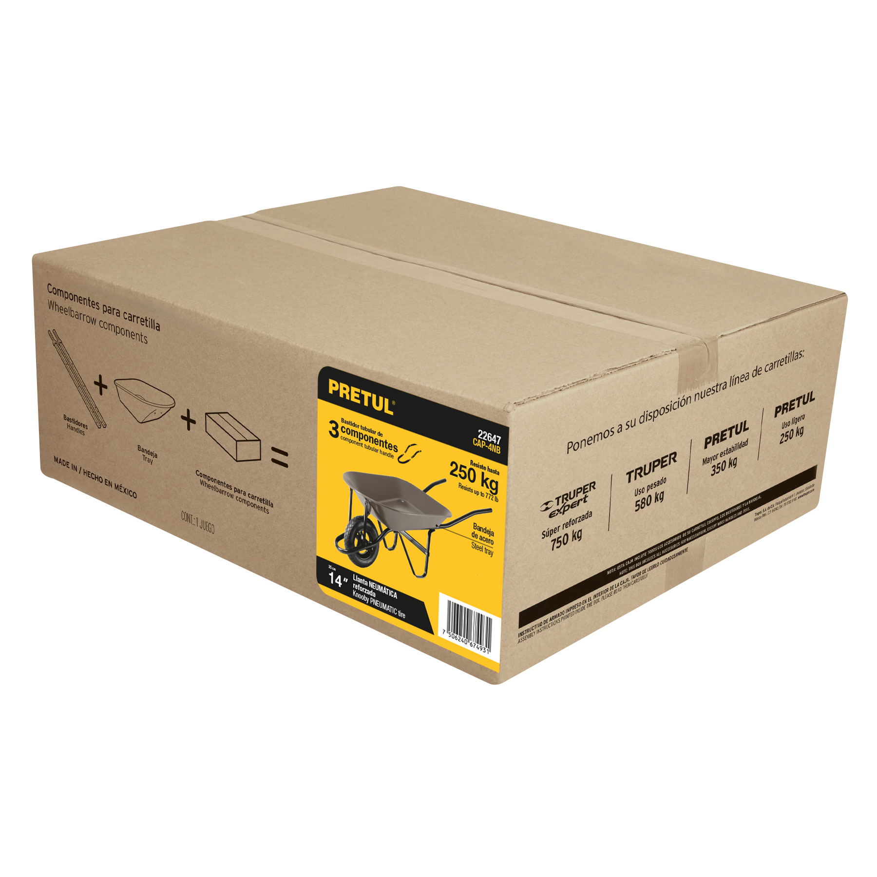 CARRETILLA 4.5 FT3 GRIS NEUMÁTICA, BASTIDOR TUBULAR, PRETUL 22647