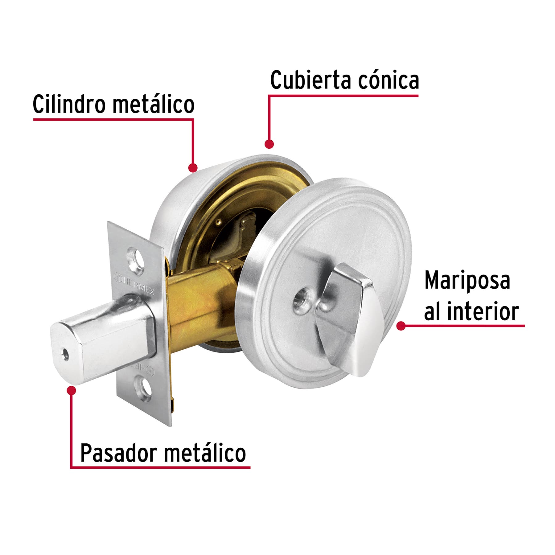 CERROJO LLAVE-MARIPOSA CROMO MATE, LLAVE TRADICIONAL, HERMEX 23614