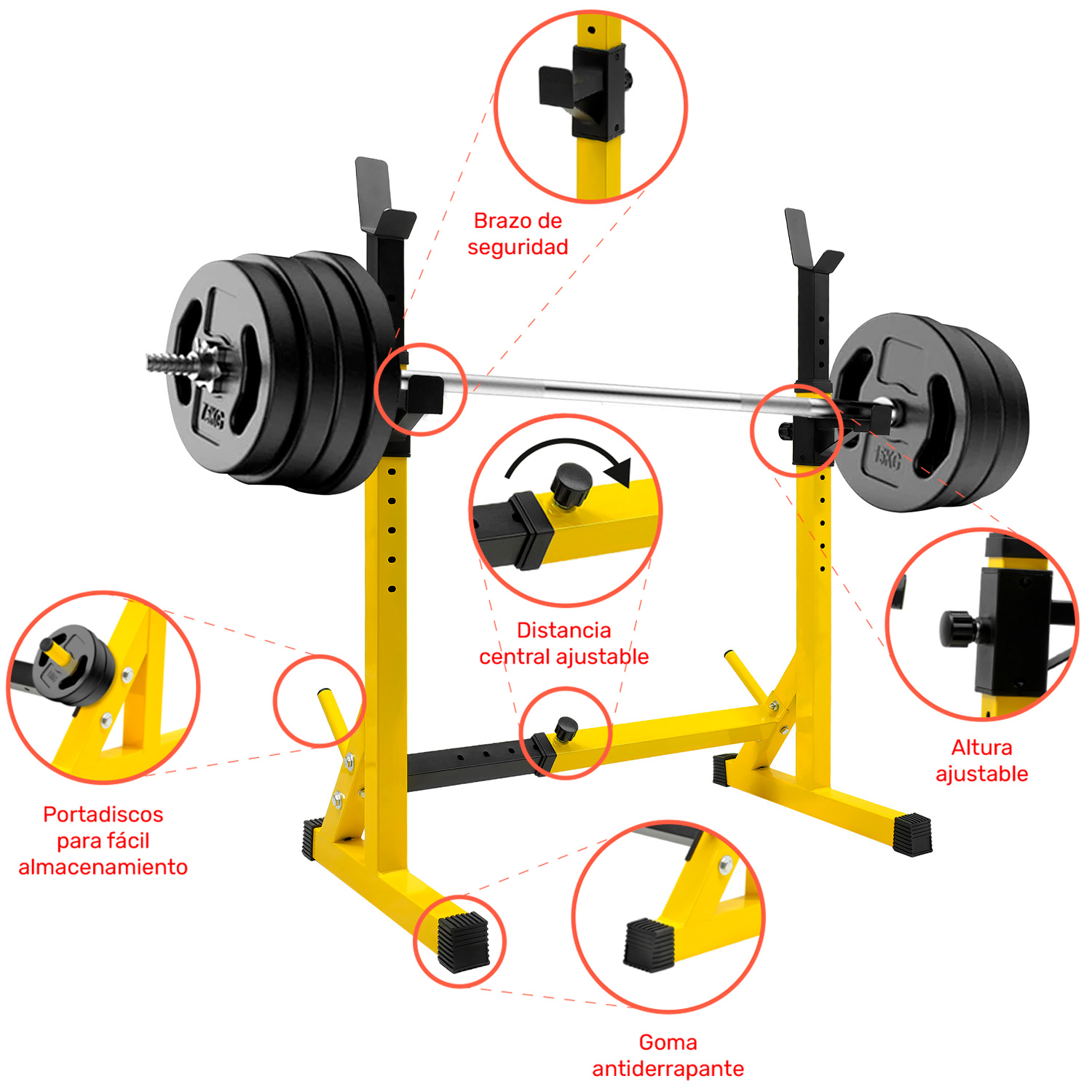 Rack Sentadilla Set Banco Pesas GYM Barra Olimpica Altera