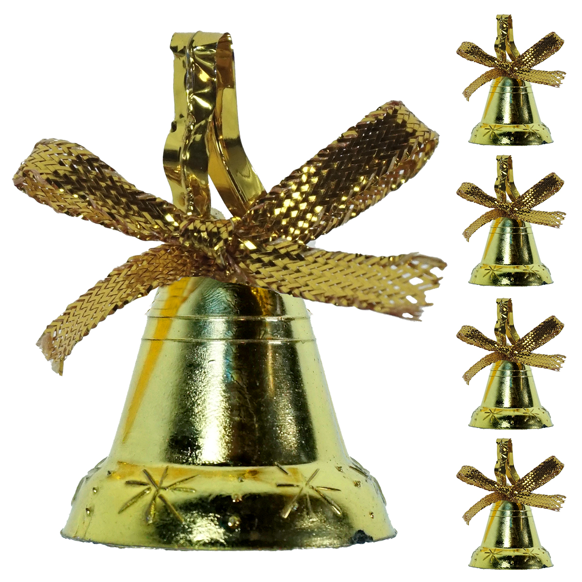 Campana Navideña colgante para arbol navidad dorada 9 pz 