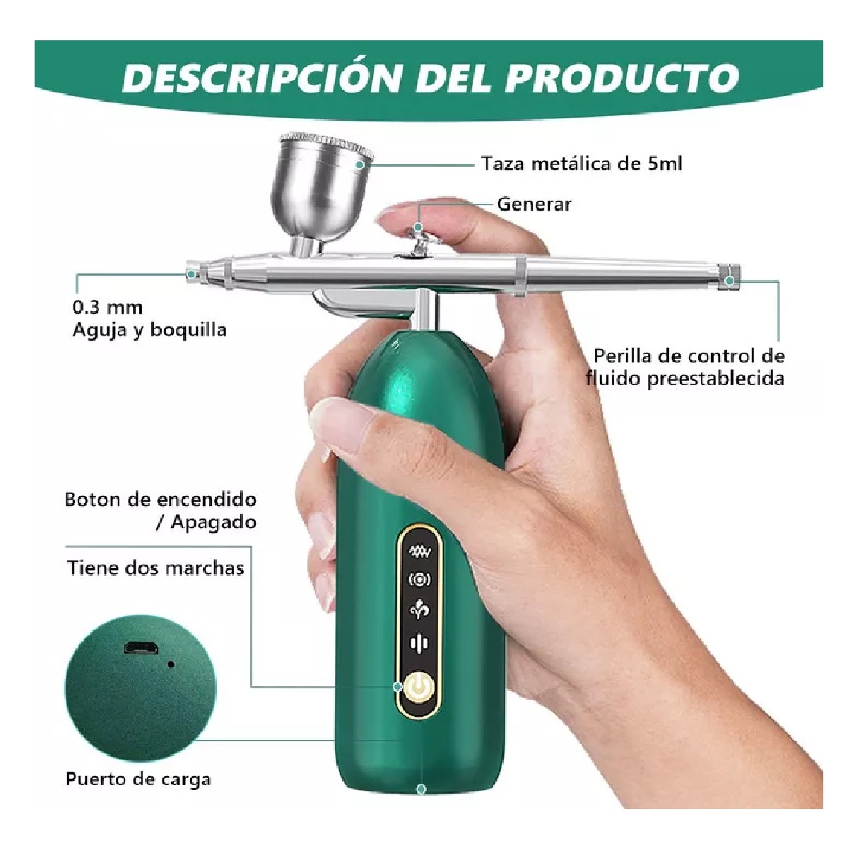 Aerografo Kit Profesionales Multiuso Inalámbrico C/compresor Verde