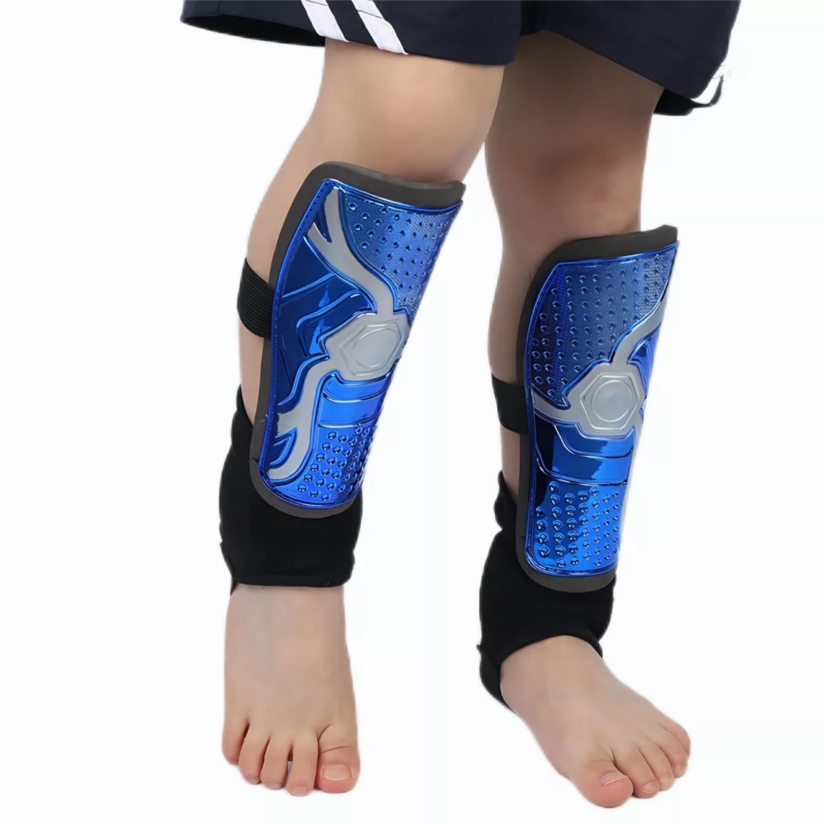 Par Espinilleras De Fútbol Juvenil Con Protección De Tobillo Azul