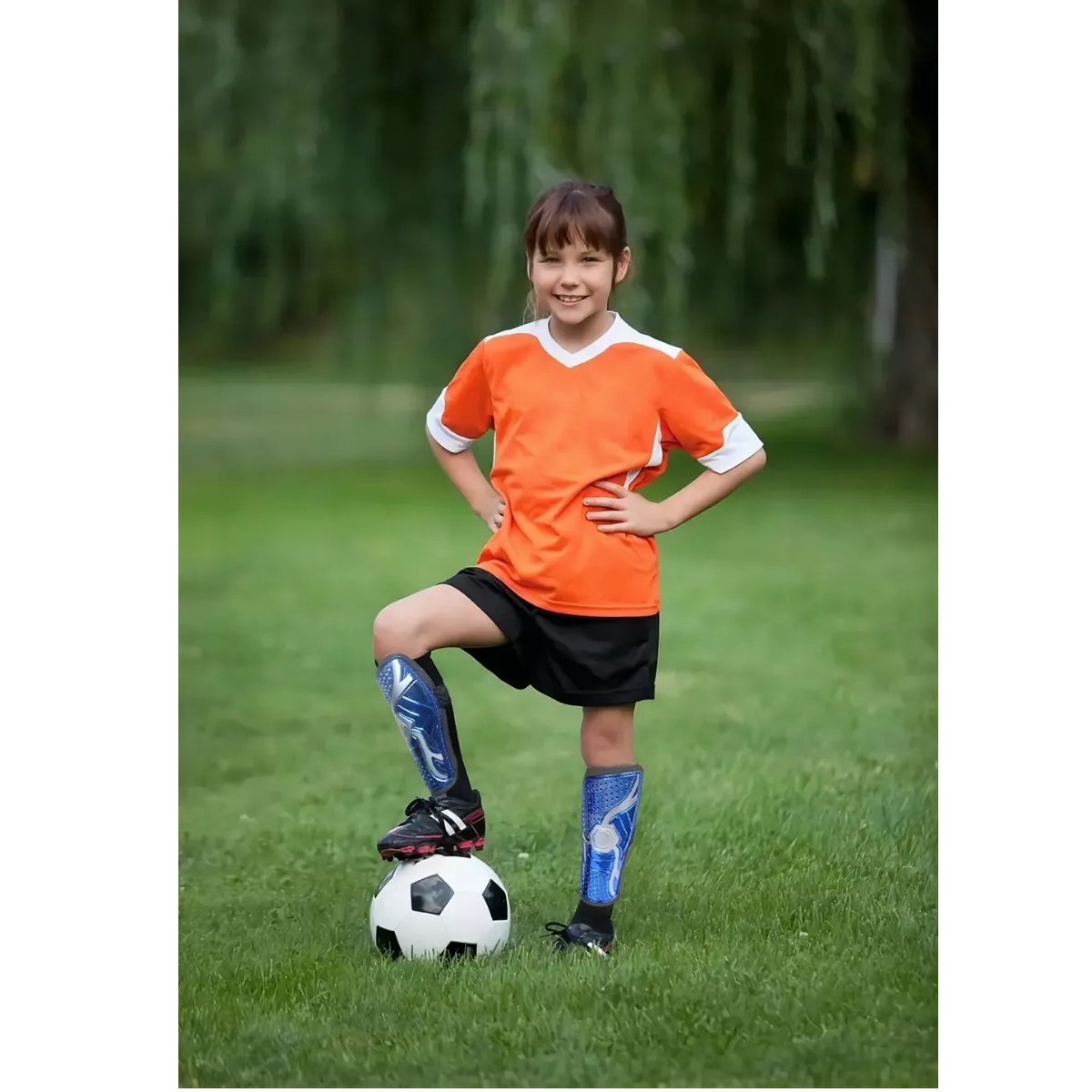 Par Espinilleras De Fútbol Juvenil Con Protección De Tobillo Azul