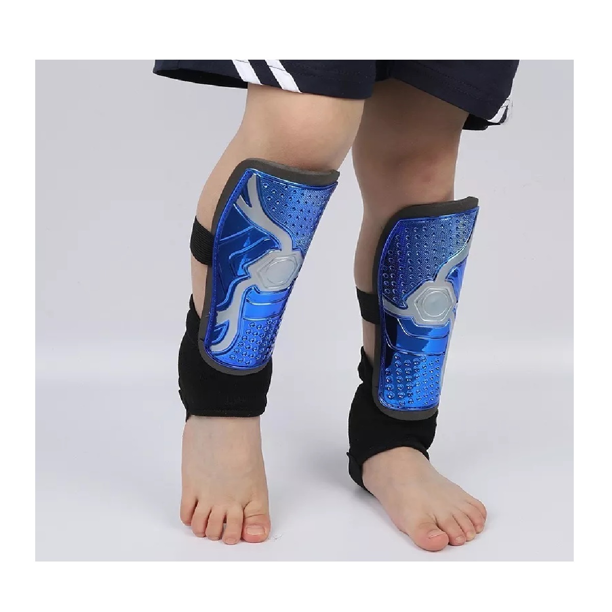 Par Espinilleras De Fútbol Juvenil Con Protección De Tobillo Azul