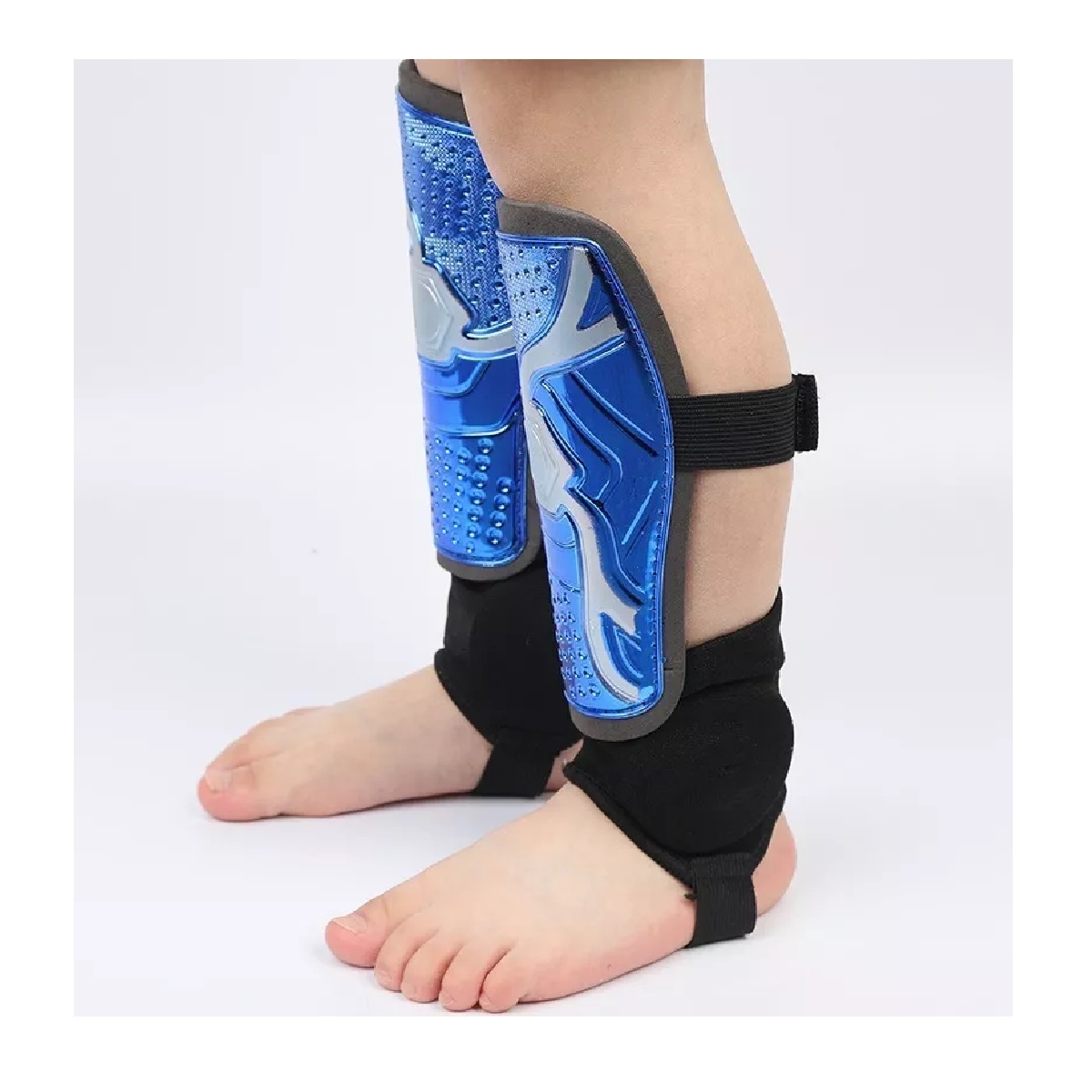 Par Espinilleras De Fútbol Juvenil Con Protección De Tobillo Azul