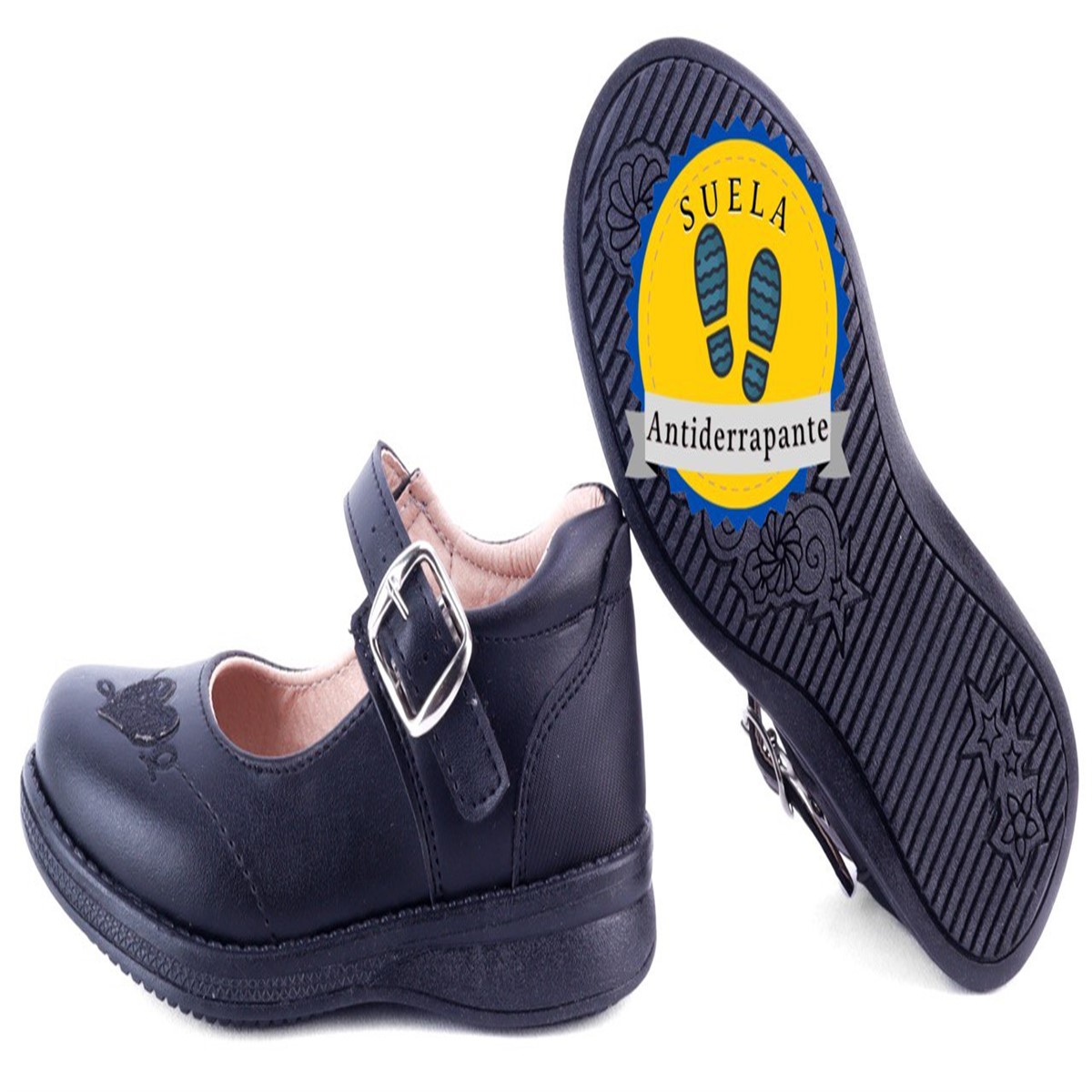 Zapato Escolar Negro Niña Arco Soporte Flats Casual 13-461-n.