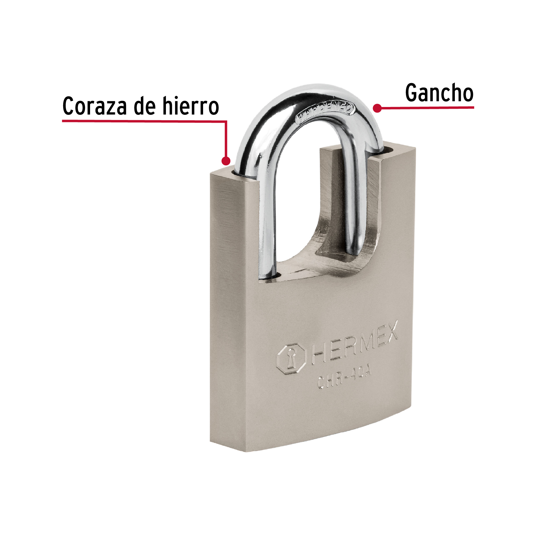 CANDADO DE HIERRO 40 MM CON CORAZA, LLAVE ANTI-GANZÚA HERMEX 43312