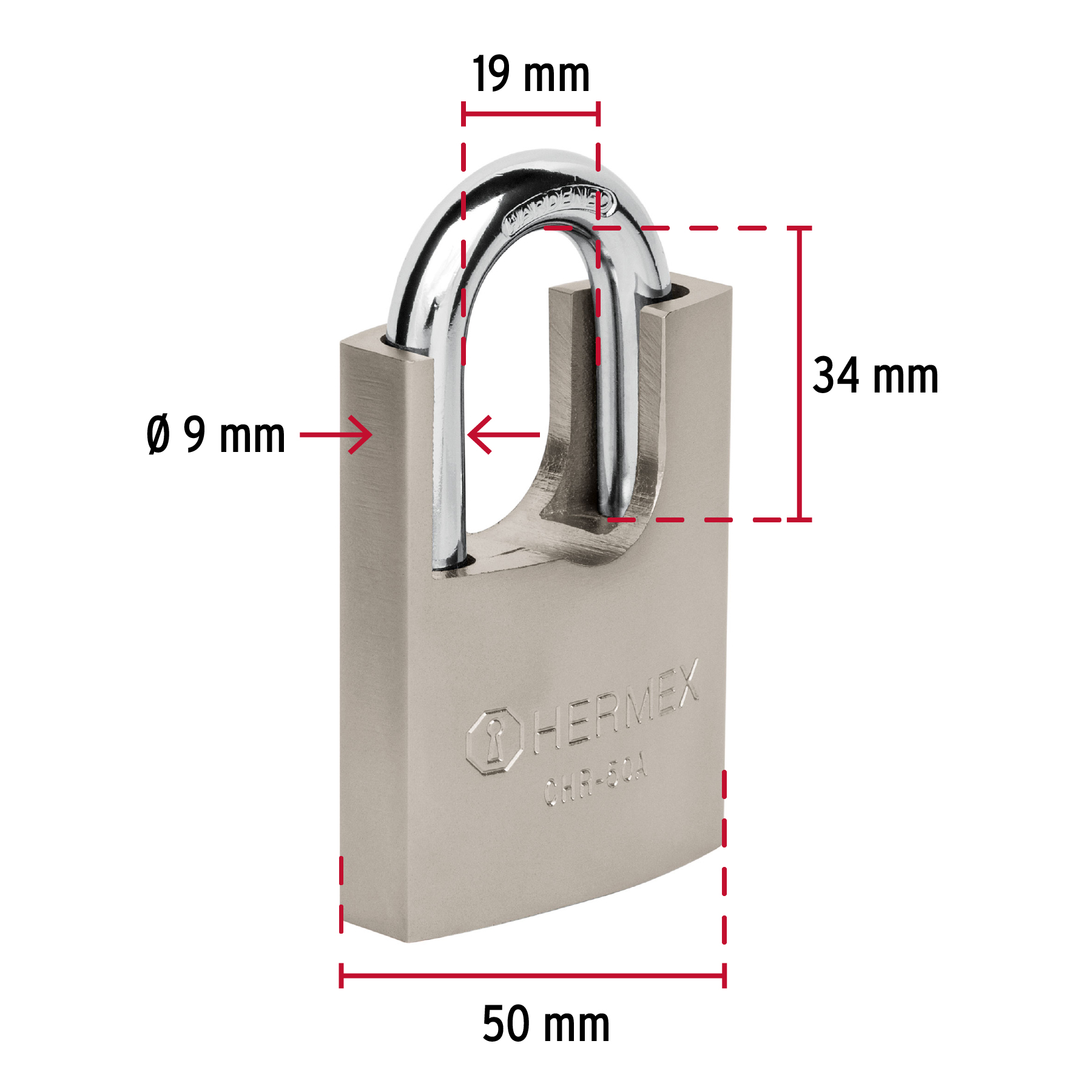 CANDADO DE HIERRO 50 MM CON CORAZA, LLAVE ANTI-GANZÚA HERMEX 43313