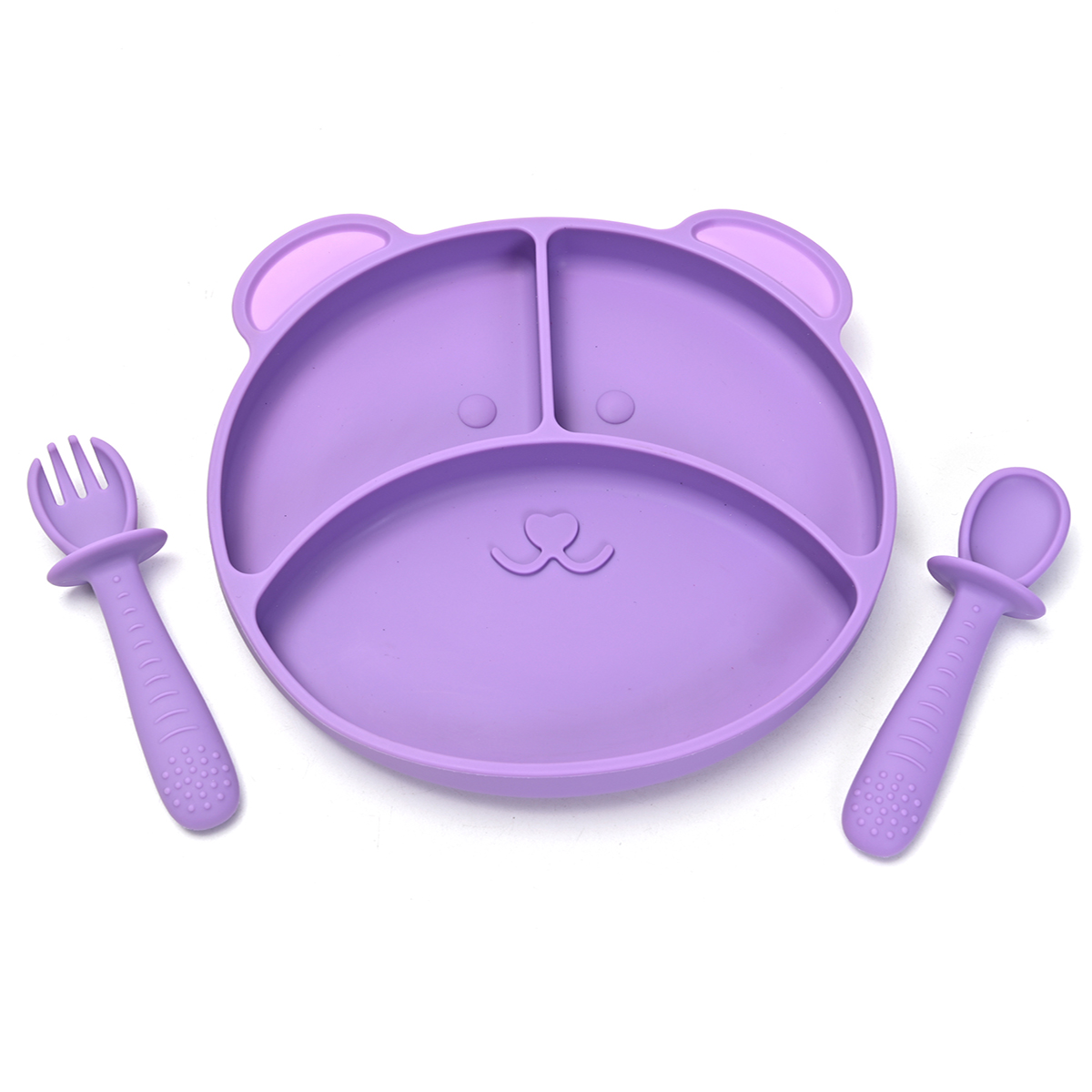 Plato para Bebé con 3 Divisiones y Cubiertos en Silicona Libre de BPA