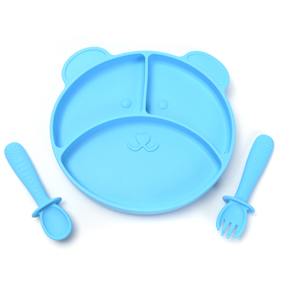Plato para Bebé con 3 Divisiones y Cubiertos en Silicona Libre de BPA