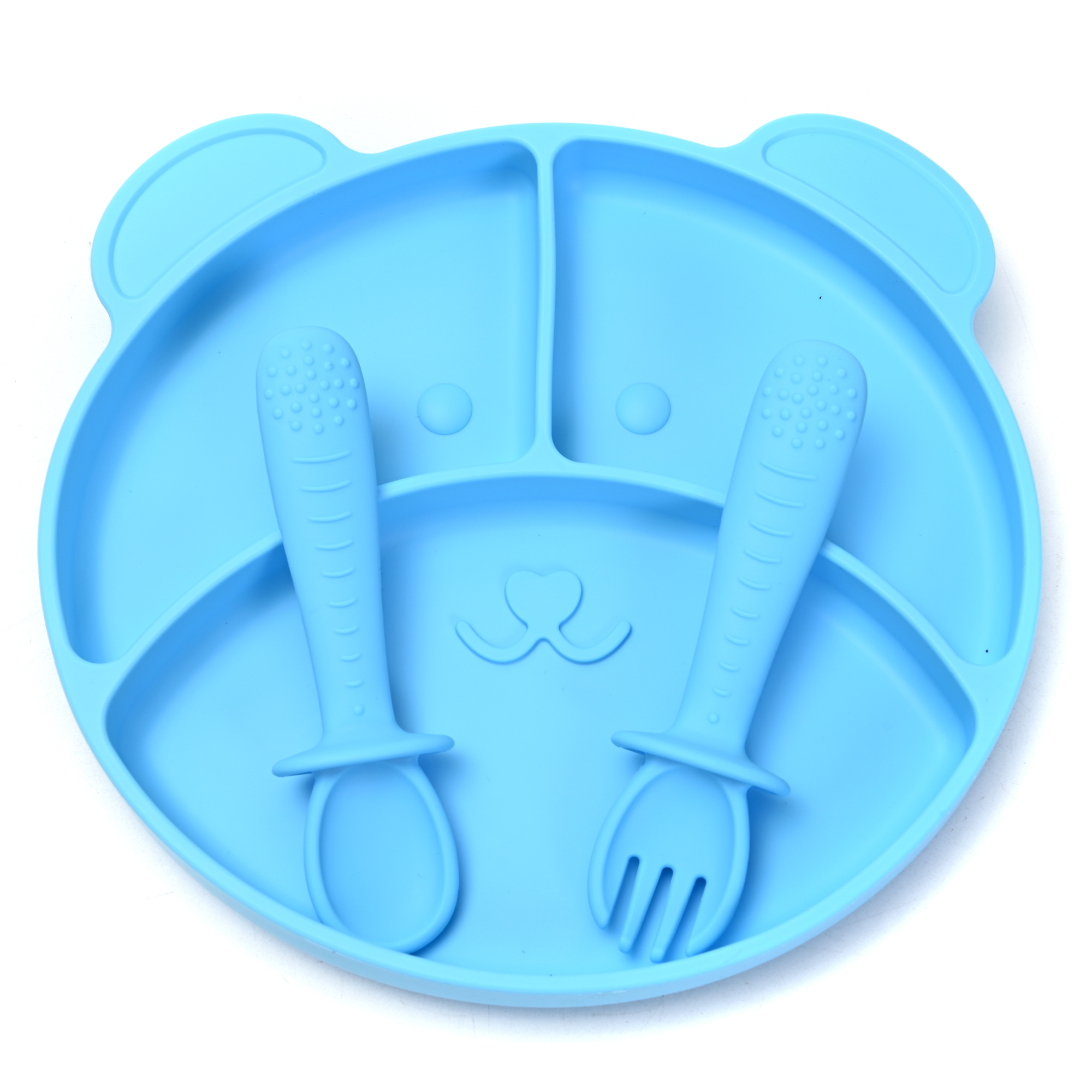 Plato para Bebé con 3 Divisiones y Cubiertos en Silicona Libre de BPA