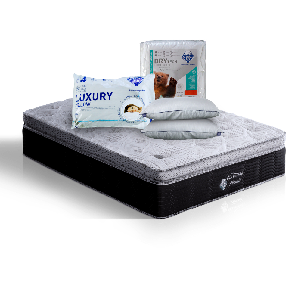 Colchon Spring Air Matrimonial Helsinki + 1 Almohada Luxury + 1 Protector Dry Tech