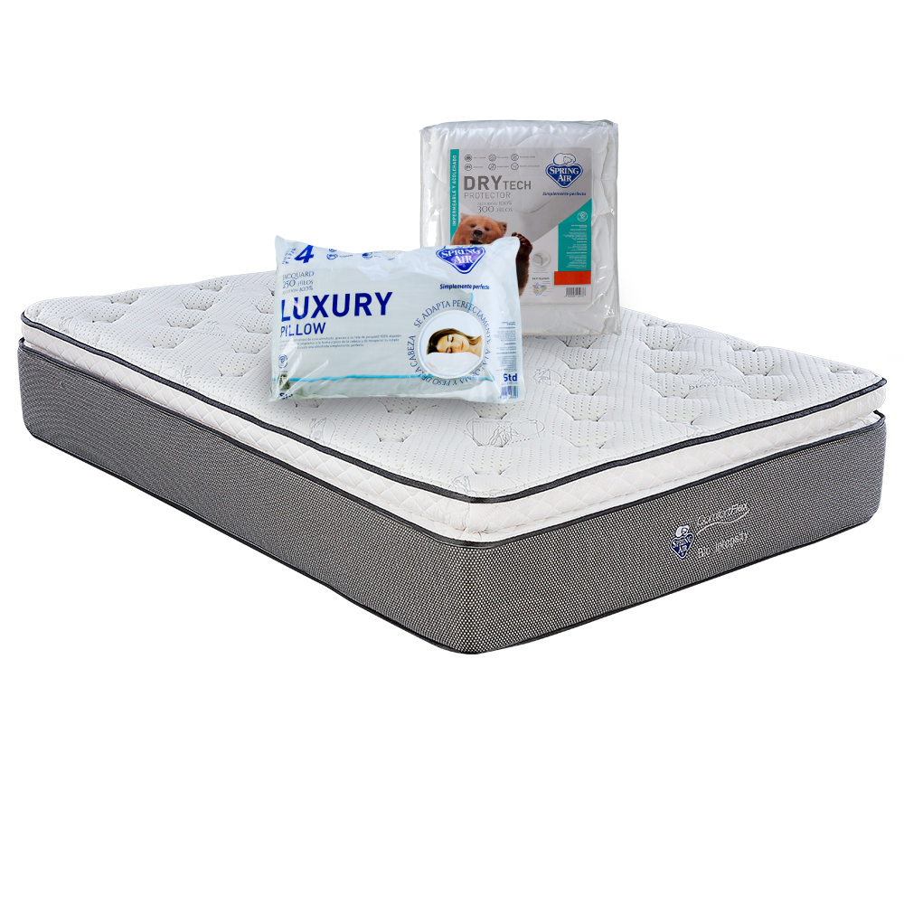 Colchon Spring Air Individual Bio Intensity + 1 Almohada Luxury + 1 Protector Dry Tech