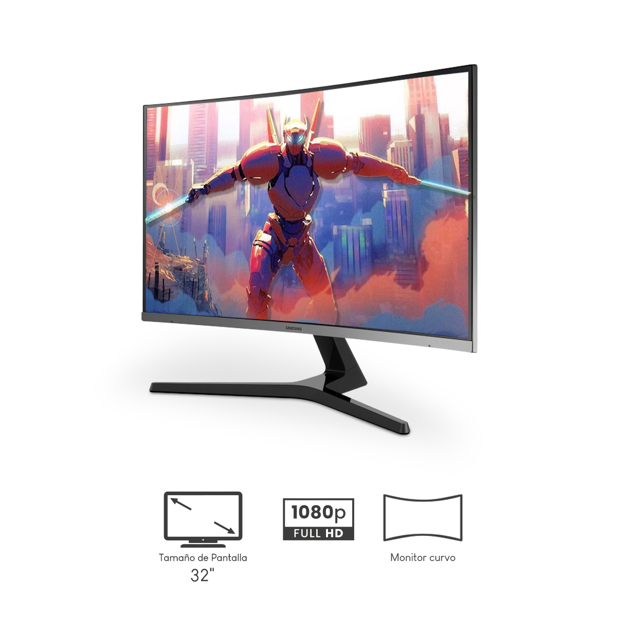 Combo Monitor Samsung LC32R 32Pulg FHD Curvo Led AMD Freesync 75hz Inclinable Black + Audìfonos