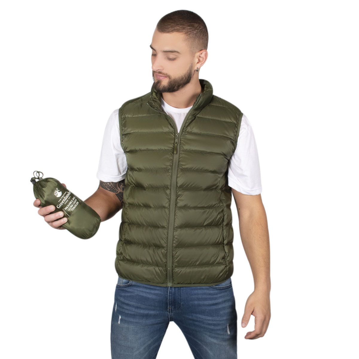 Chaleco Hombre Greenlander De Pluma Ligera Bolsa Transportable VPol8720