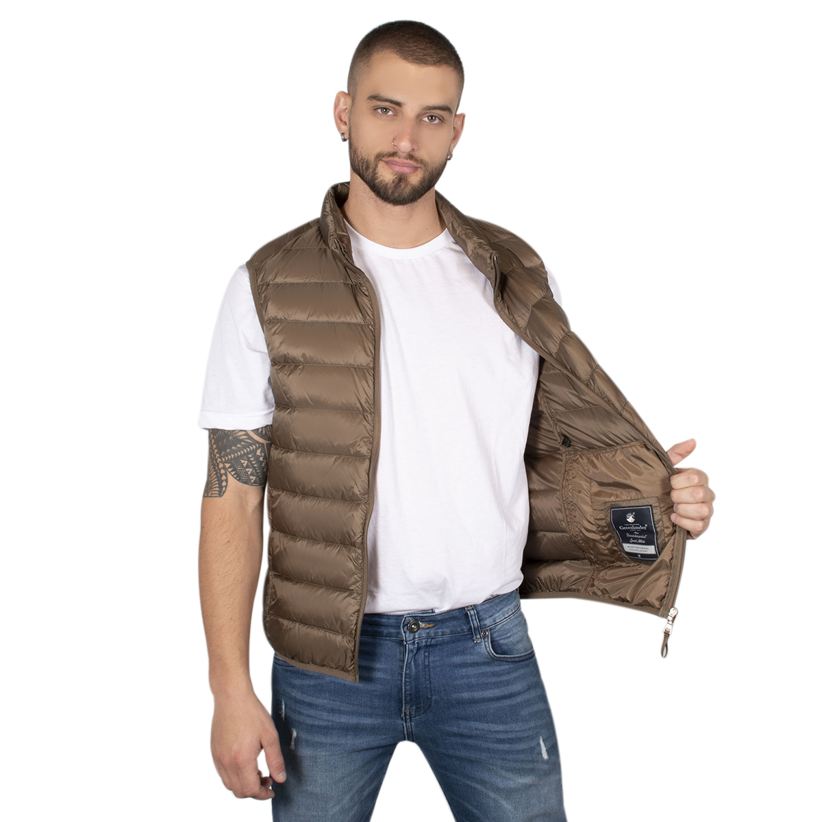 Chaleco Hombre Greenlander De Pluma Ligera Bolsa Transportable VPol8720