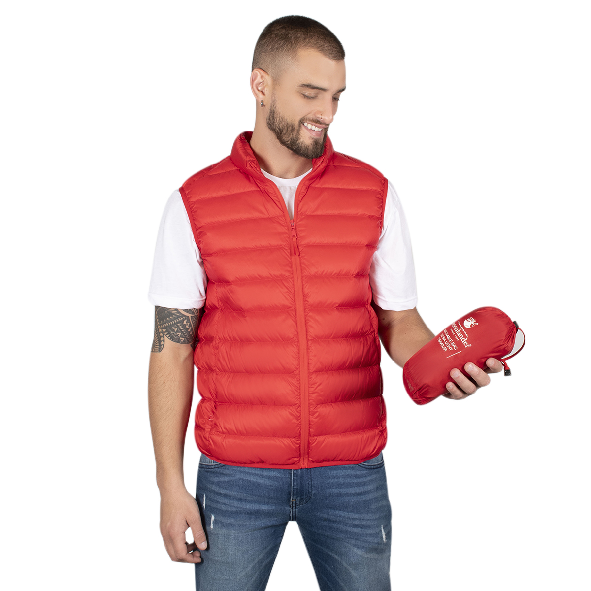 Chaleco Hombre Greenlander De Pluma Ligera Bolsa Transportable VPol8720