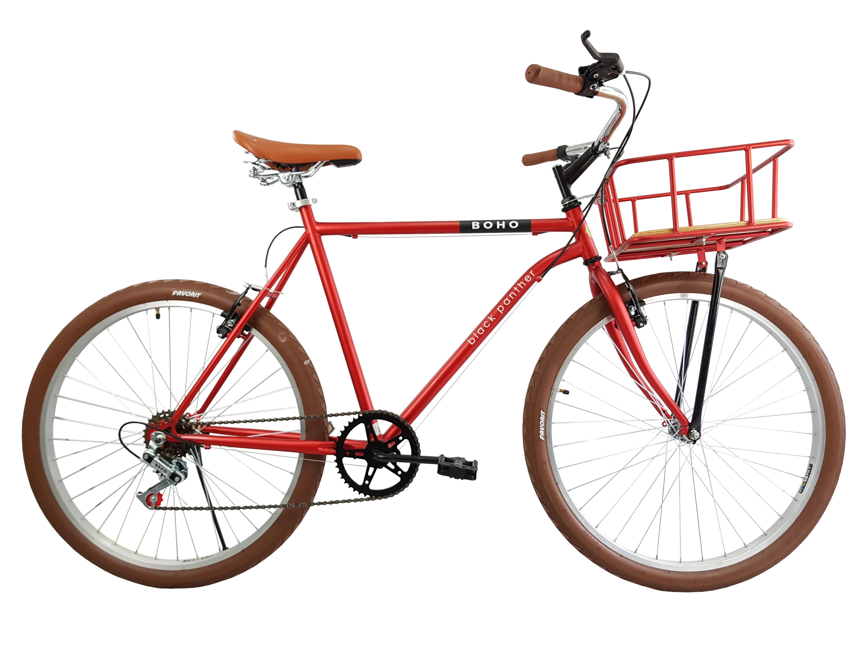 Bicicleta Urbana Caballero Boho 6 Velocidades Canasta Acero Rodada 26 Rojo