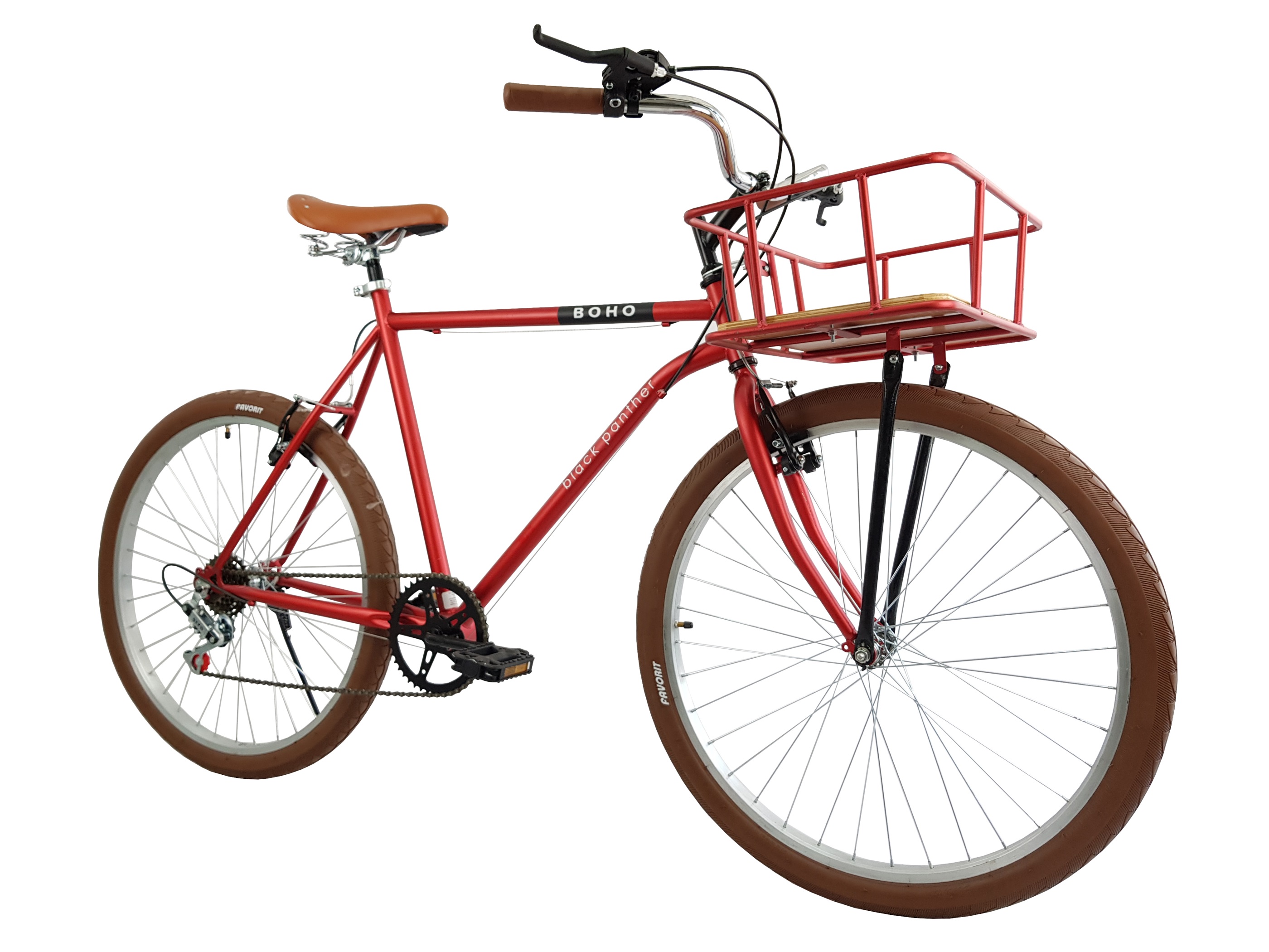 Bicicleta Urbana Caballero Boho 6 Velocidades Canasta Acero Rodada 26 Rojo