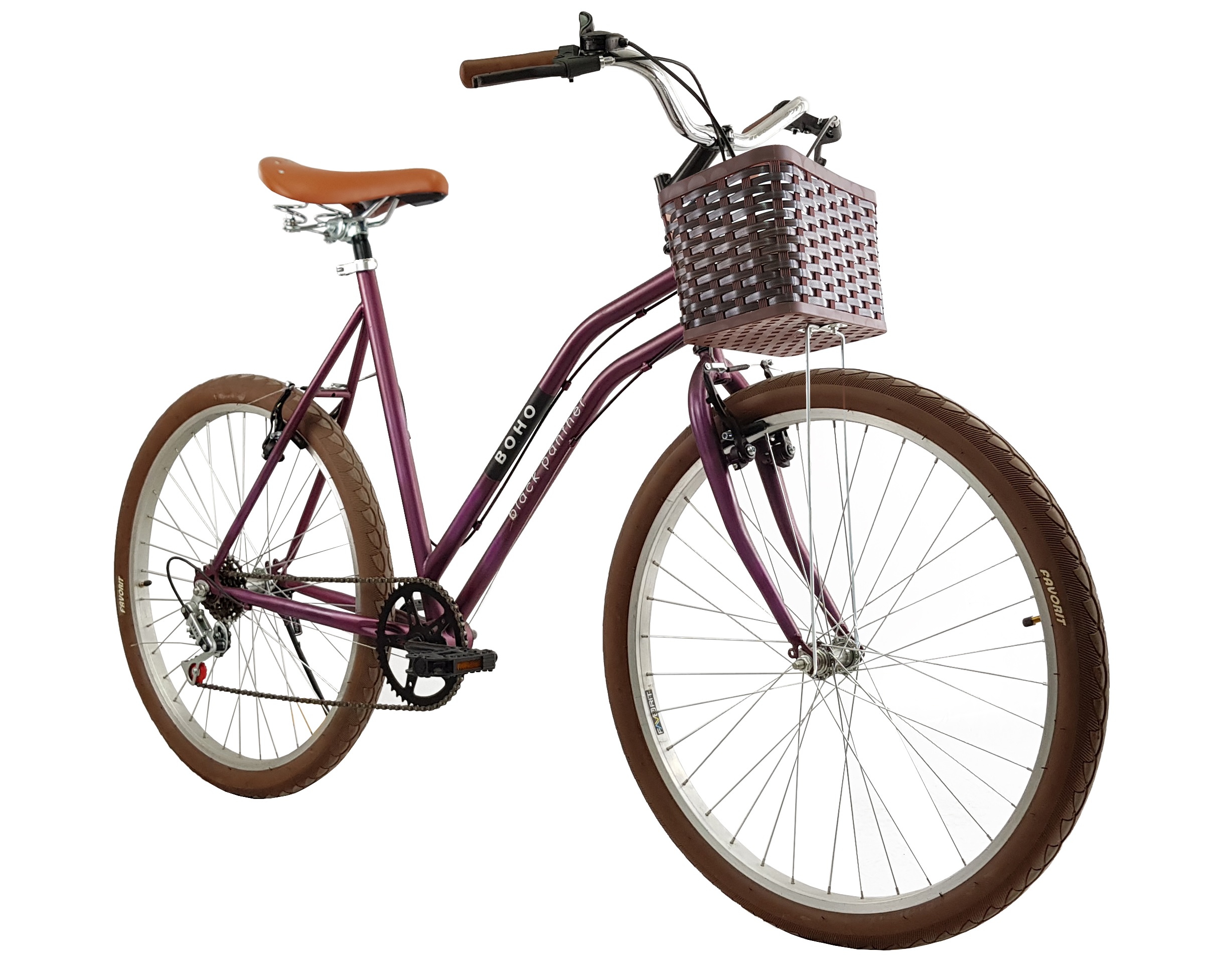 Bicicleta Urbana Boho 6 Velocidades Canasta Dama Rodada 24 Morado