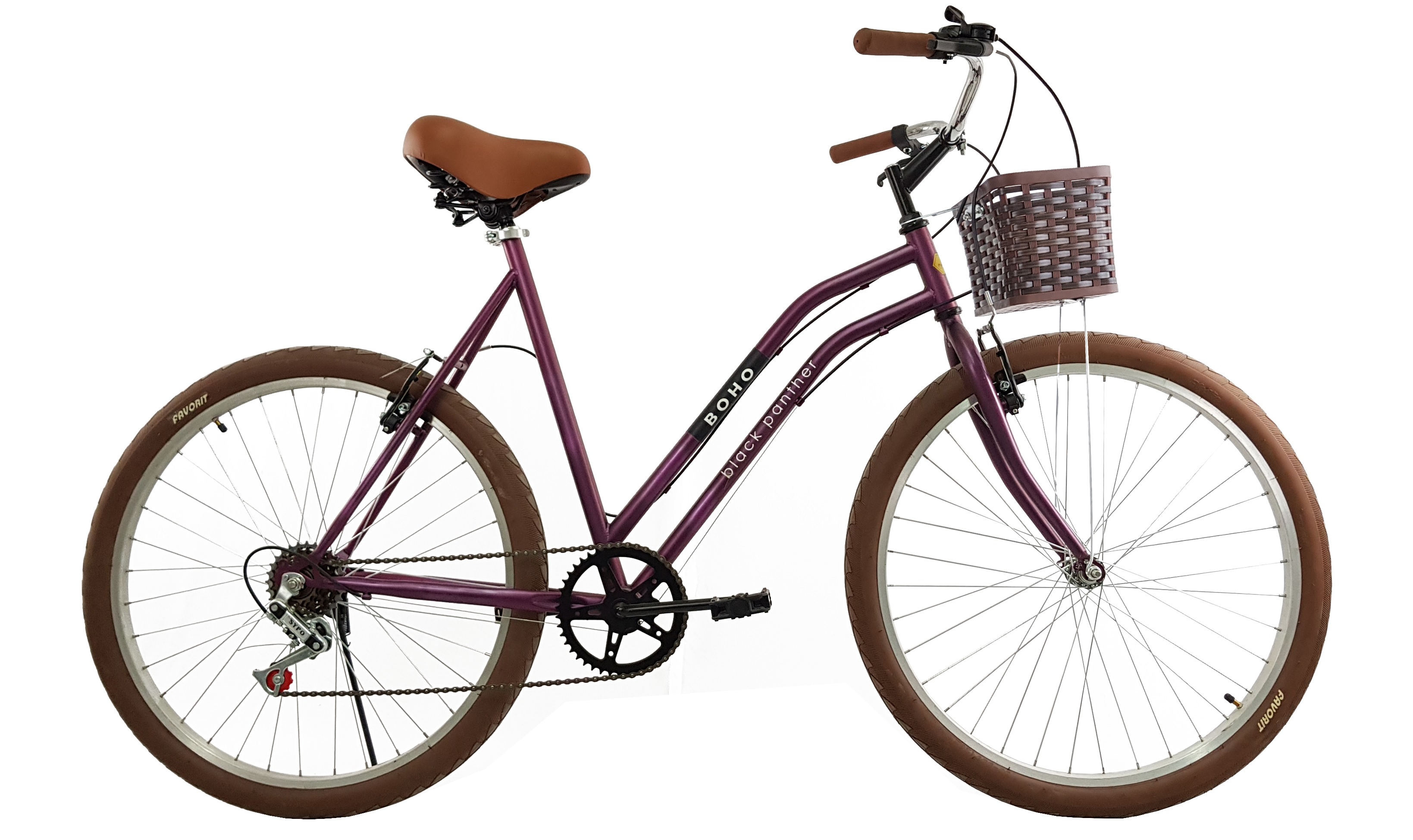 Bicicleta Urbana Boho 6 Velocidades Canasta Dama Rodada 24 Morado