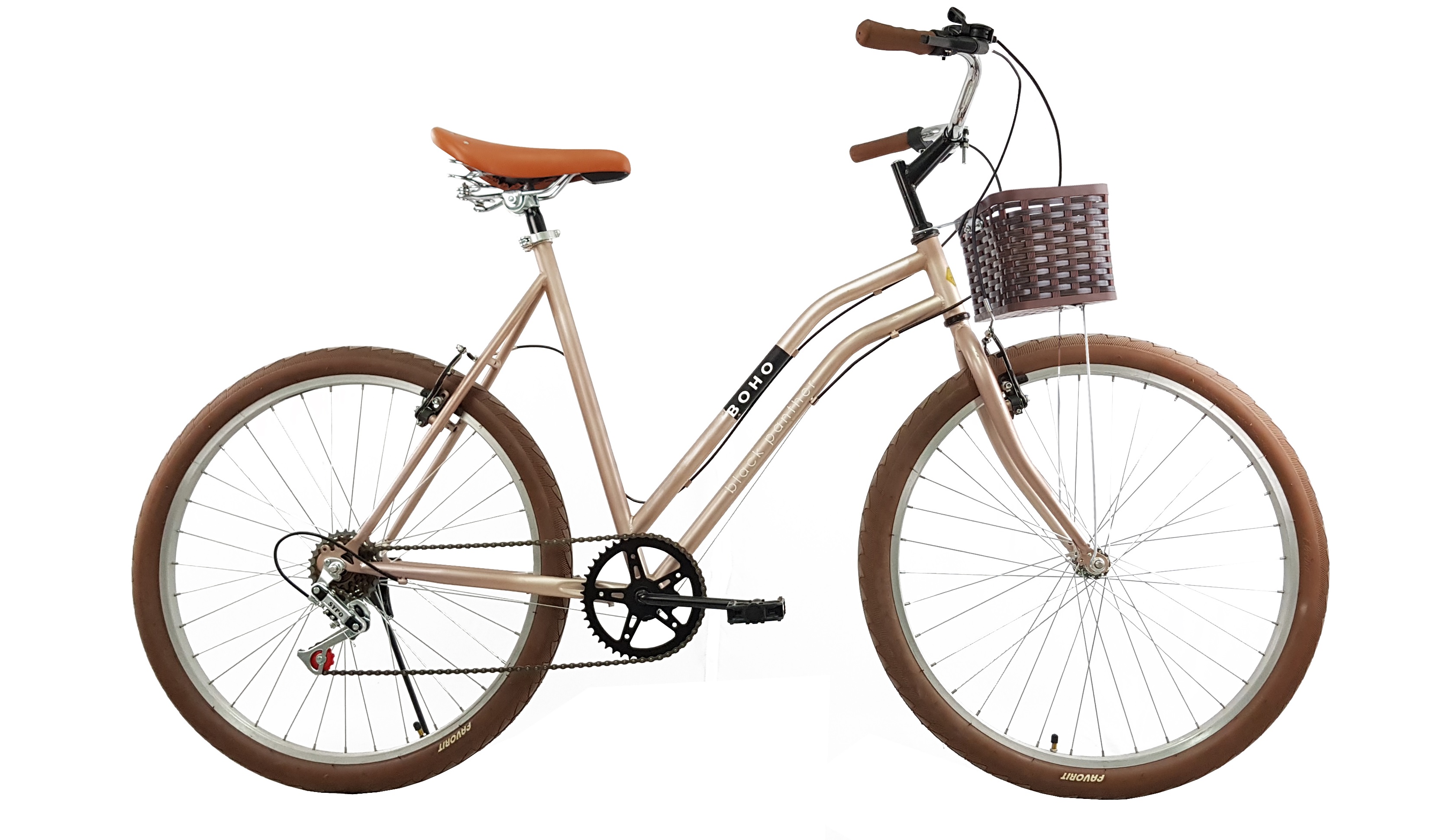Bicicleta Urbana Boho 6 Velocidades Canasta Dama Rodada 24 Rosa